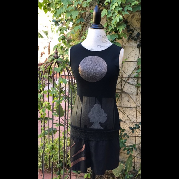CUSTO of BARCELONA Artsy, Graphic, Black & Metallic DYNAMIC Dress Sz. M - Picture 3 of 5